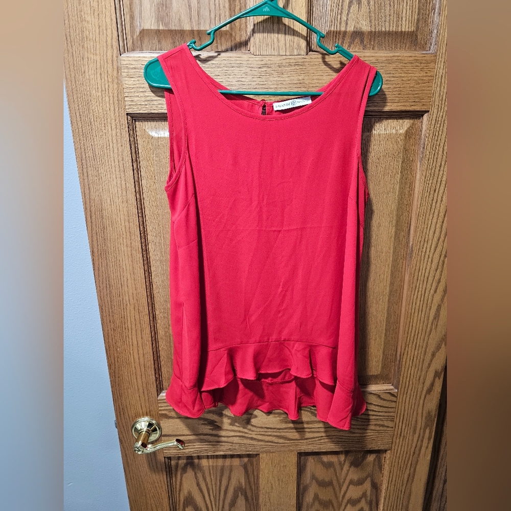 Elegant Red Ruffle Hem Tank Top